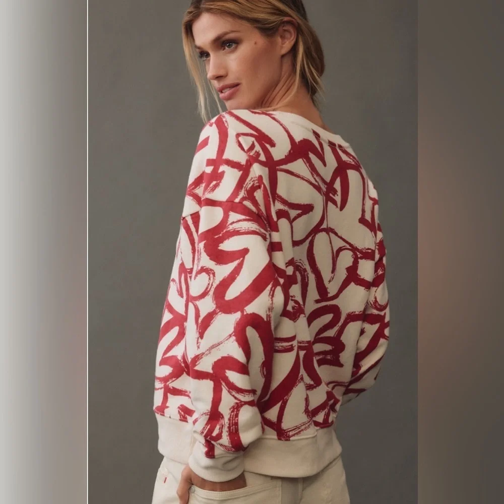 NWT! Anthropologie Maeve Heart Printed Sweater - Size XXS 🐬 - Picture 2 of 10